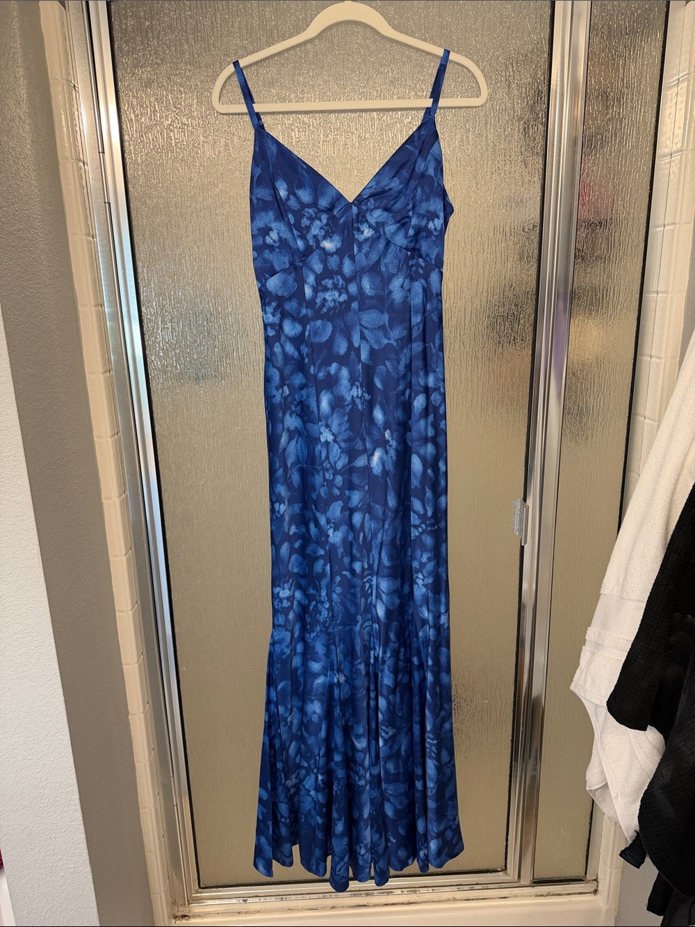 Anthropologie Blue Floral Slip Maxi Dress